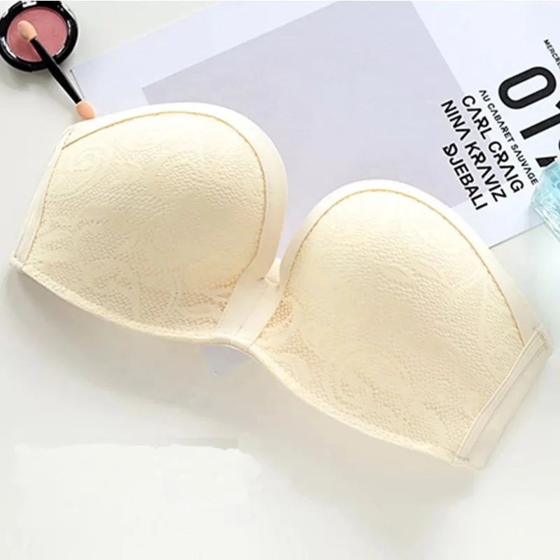 
1908 Plus Size Women Anti-slip Sexy Wireless Anti-skid Lace Fancy Girl Backless Tube Top Invisible Strapless Push Up Bra 