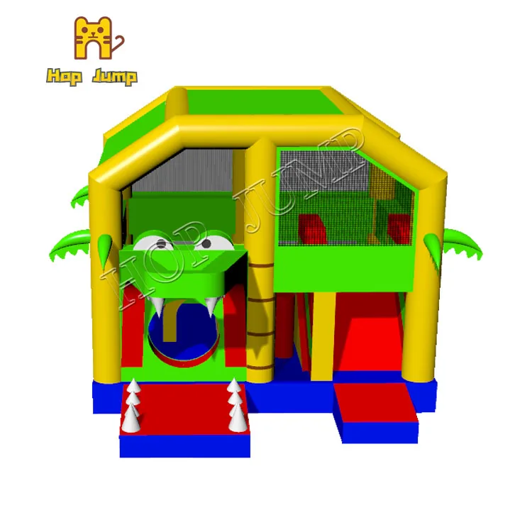 Alligator inflatable bouncer crocodile jumping bouncy castle green bounce house with slide for sale