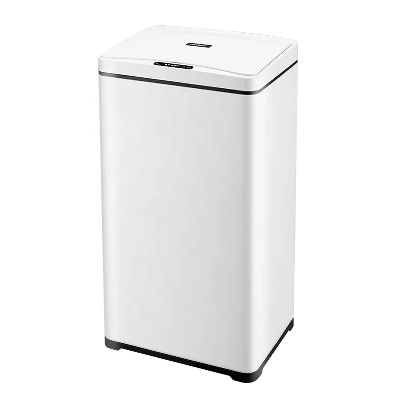 50L Touchless Trash Can, White Stainless Steel Kitchen Sensor Bin, Electronic Waste Bin with Large Capacity