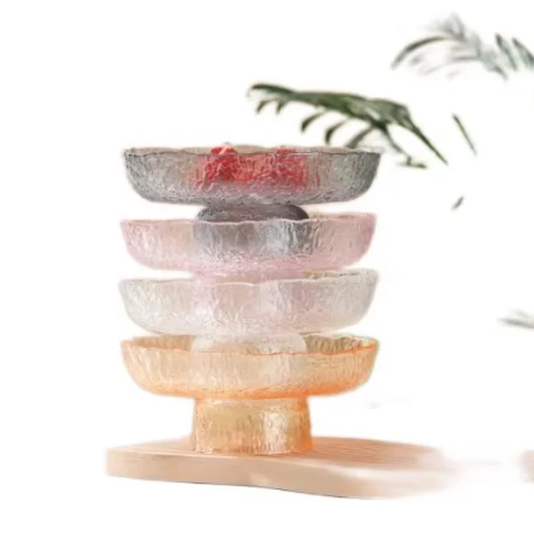 Wholesale Japanese Thickened Glass Customized Logo Glass High Foot Ice Dew Plate  For Gift