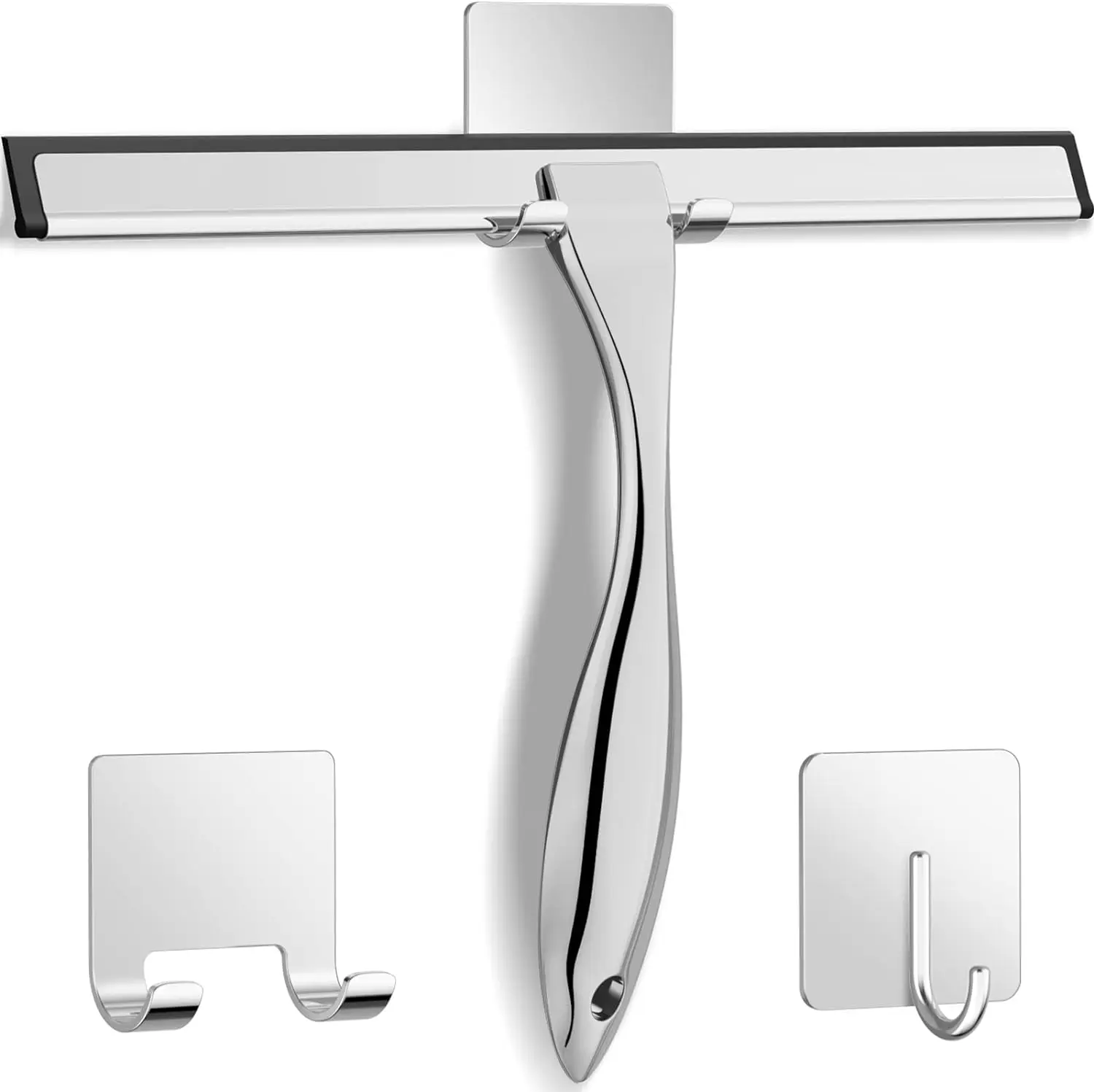 All-Purpose Stainless Steel Shower Squeegee for Shower Glass Door with 2 Adhesive Hooks, Bathroom Cleaner Tool Household Window