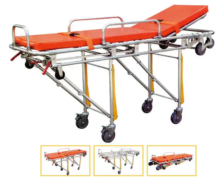2024 Convenient Elevatable Medical Ambulance Stretcher with Wheels Portable Metal Design