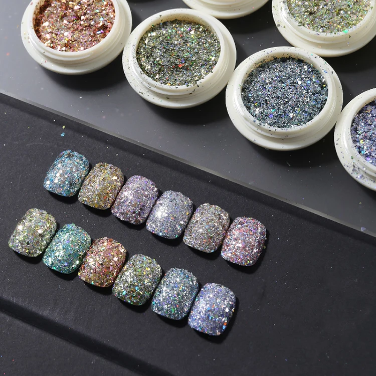 Hot Coloured Pigment Hologram Glitter Powder For Nail Decorating Nail Powder Acrylic Custom Reflective Material