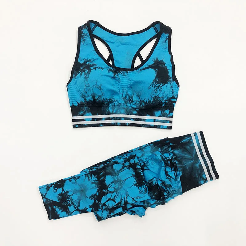 Knitted Fashion Slim High Quality Suit Wear Spandex/Nylon Tie Dye American Sport Bra Top Fitness Stripe Yoga Sets