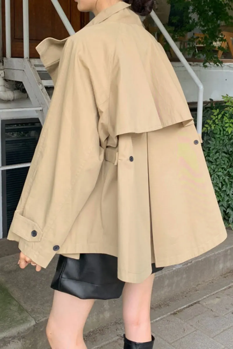 Wholesale 2022 Korean Chic Autumn Retro British Style Stand-up Collar Cloak Design Loose Long-sleeved Short Trench Coat