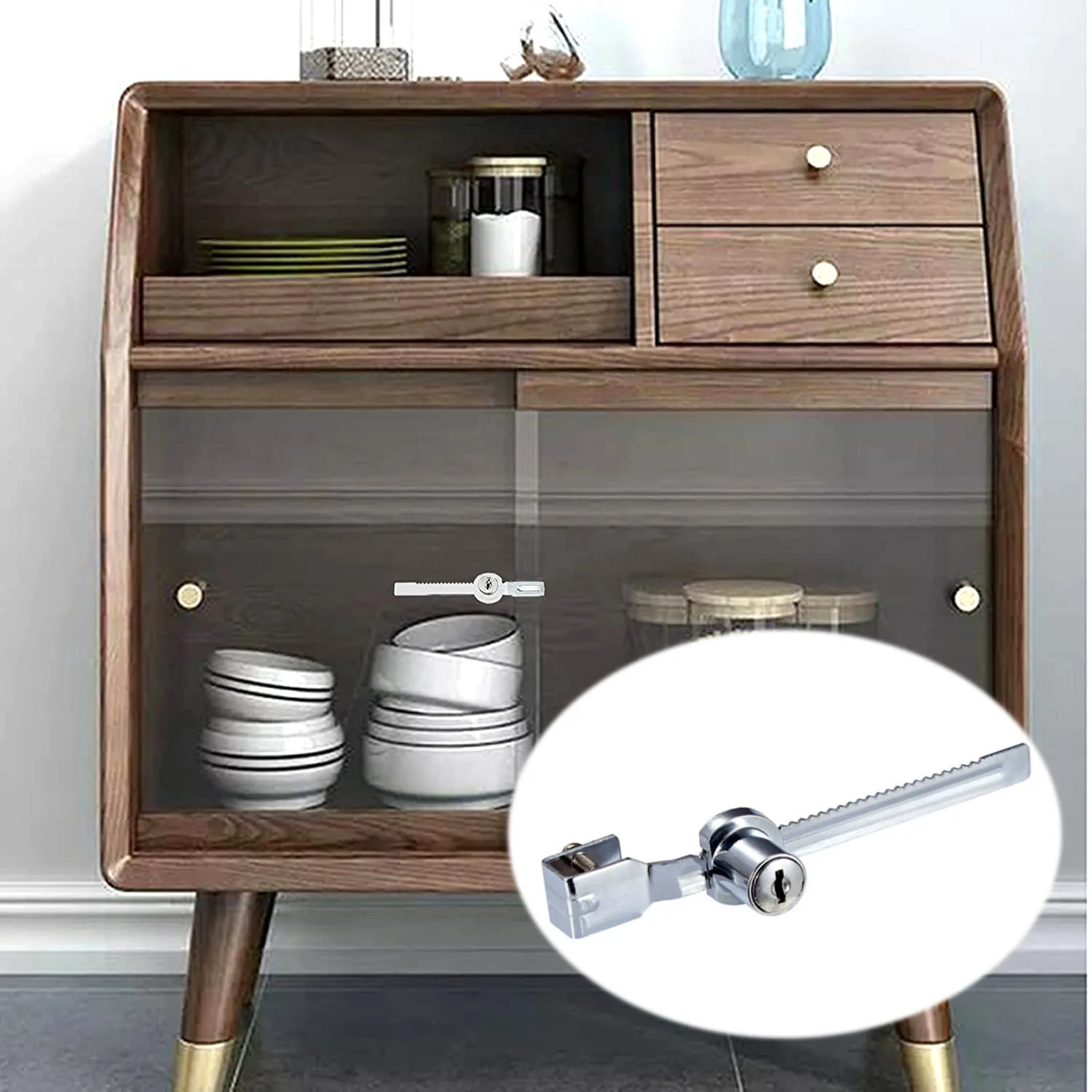 Adjustable Furniture Lock with Key 143mm Zinc Alloy Nickel Desk Cupboard Drawer Cabinet Sliding Glass Door Locker