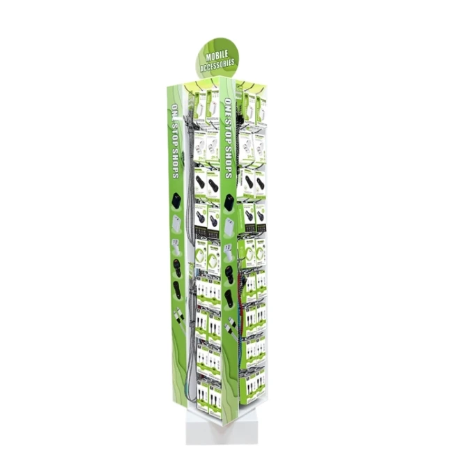 Retail Store Display Rack with 400pcs Charger and Cable Mobile Phone Accessory Floor Display Stand