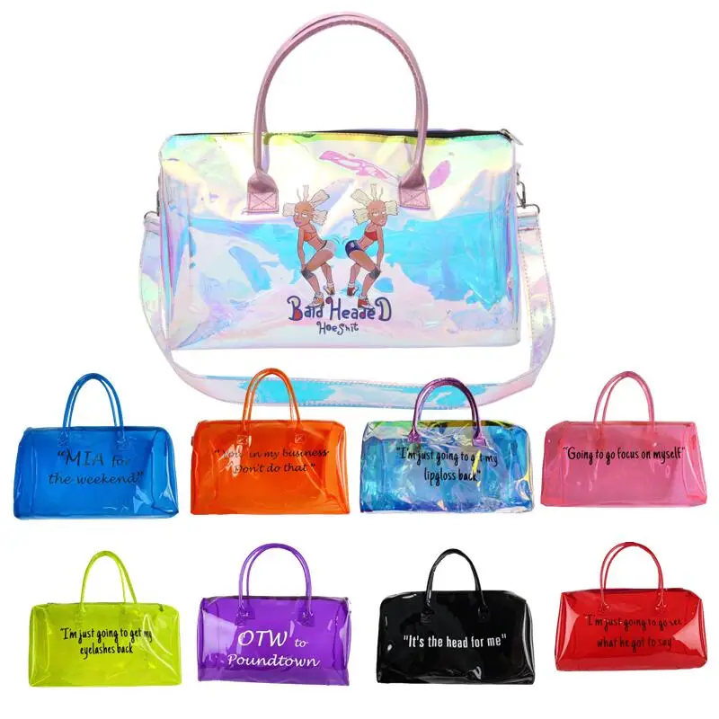 Wholesale Women Custom Iridescent Spennanight Overnight Waterproof Hologram Spend The Da Pvc Duffle Bag Clear Weekend Duffel Bag