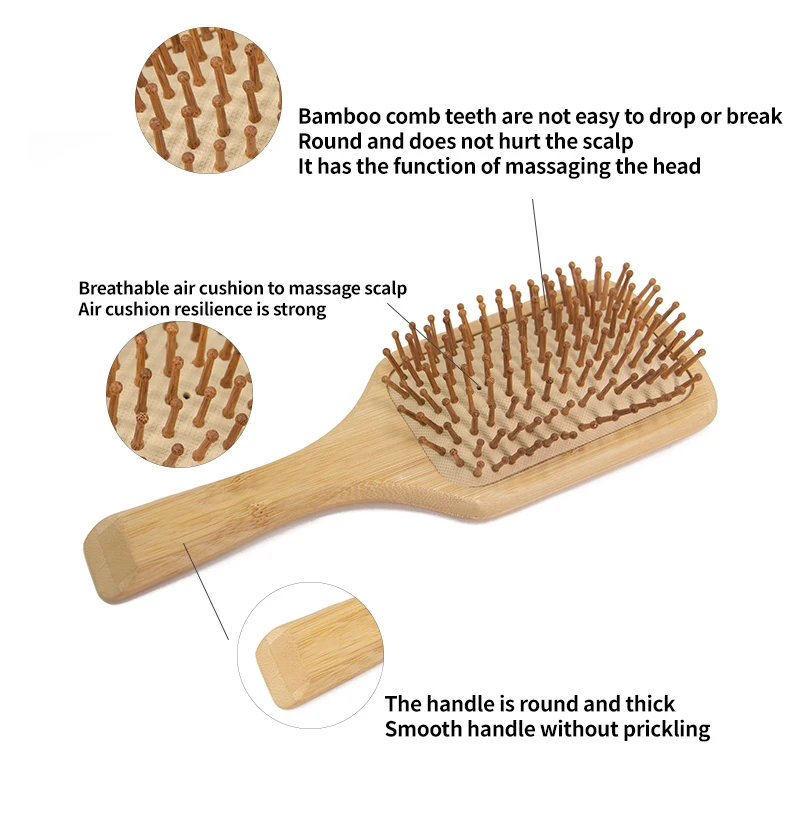2024 hot Bamboo Hair Bamboo Paddle Hair Brush Scalp Massage Paddle Detangling Natural Wooden Hair Combs
