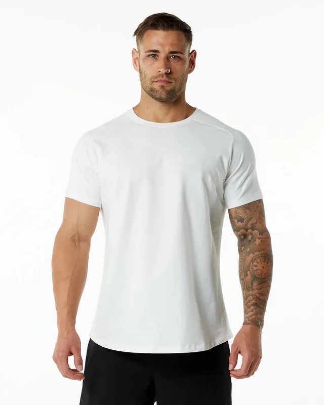 PASUXI Summer Sports Fitness Short Sleeve Men Cotton O Neck Solid Color Casual Workout Blank Black T Shirt