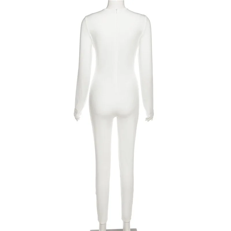 Solid Unique Cut Out Jumpsuit Women Sexy Fashion Long Sleeve Cleavage Zipper Body-Shaping Rompers Streetwear Overall 2022
