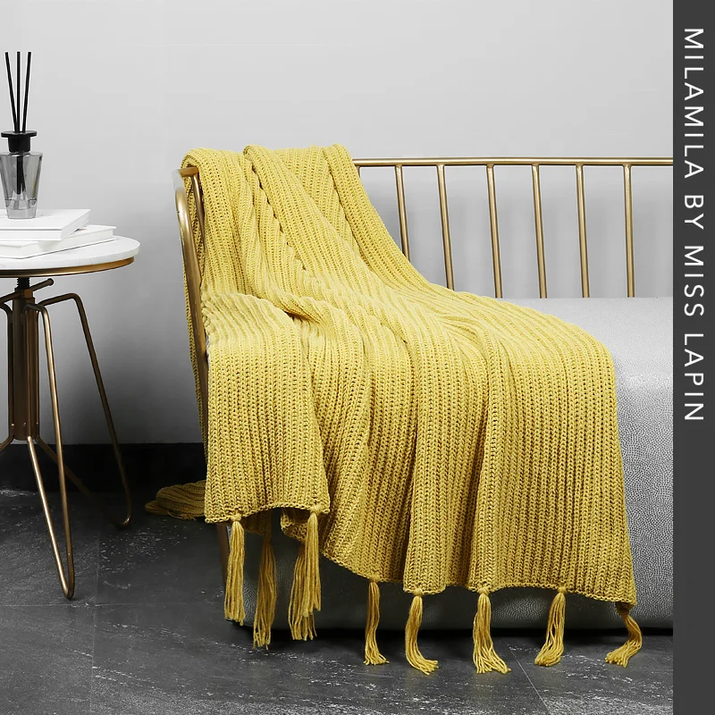 Living Room Decorative Yellow Blanket Kids Bed Throw Cheap 100% Acrylic Throw Blankets Wholesale