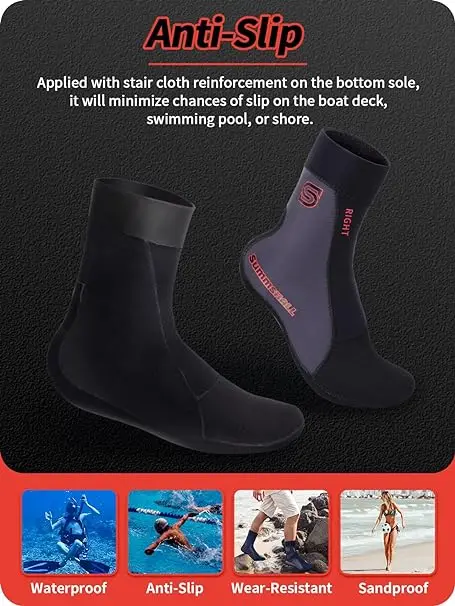 Summshall Beach Anti-slip Swim Socks Thermal Waterproof Wetsuit Socks Premium 100% CR 3mm Sand Proof Neoprene Socks