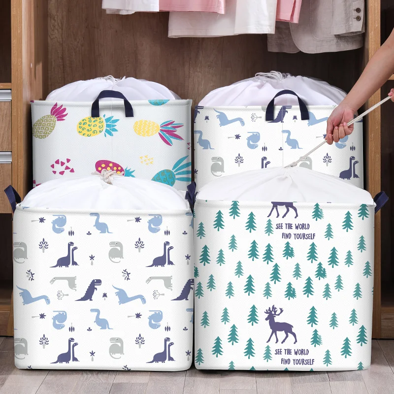 Large Capacity Cotton Dirty Clothes Storage Basket Round Folding Bundle Mouth Laundry Basket Clothes Toy Basket Organizer