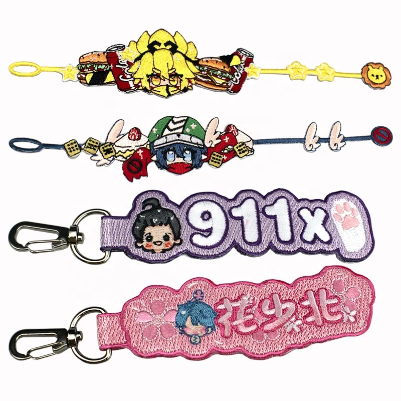 Newly designed embroidered key chain Keychain manufacturer supply custom logo strap keychain with wholesale embroidery keychain