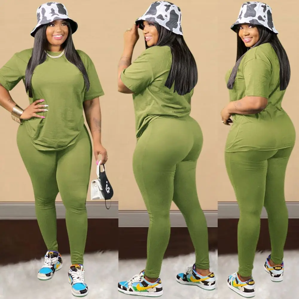 
Hot Selling Solid Color Cotton Two Piece Sets For Mature Female Lounge Wear Sets Round Neck Short Sleeve Women Sets 2020 
