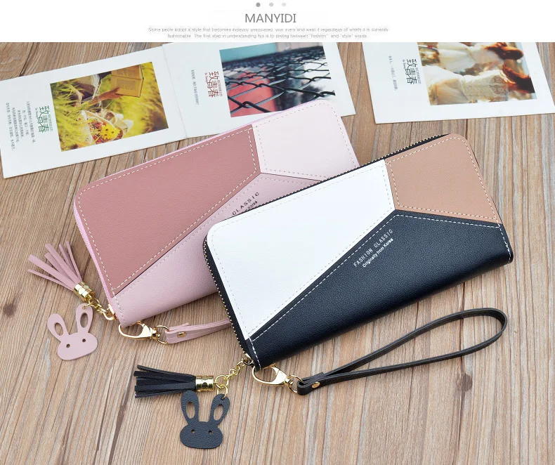 2020 Fashion Tassel Rabbit Pendant Long Purse PU Leather Women Wallets clutch Bag