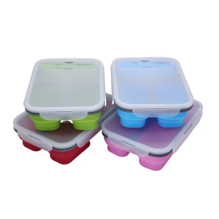 
High Quality Travel Microwave Compartments Silicone Folding Lunch Box 