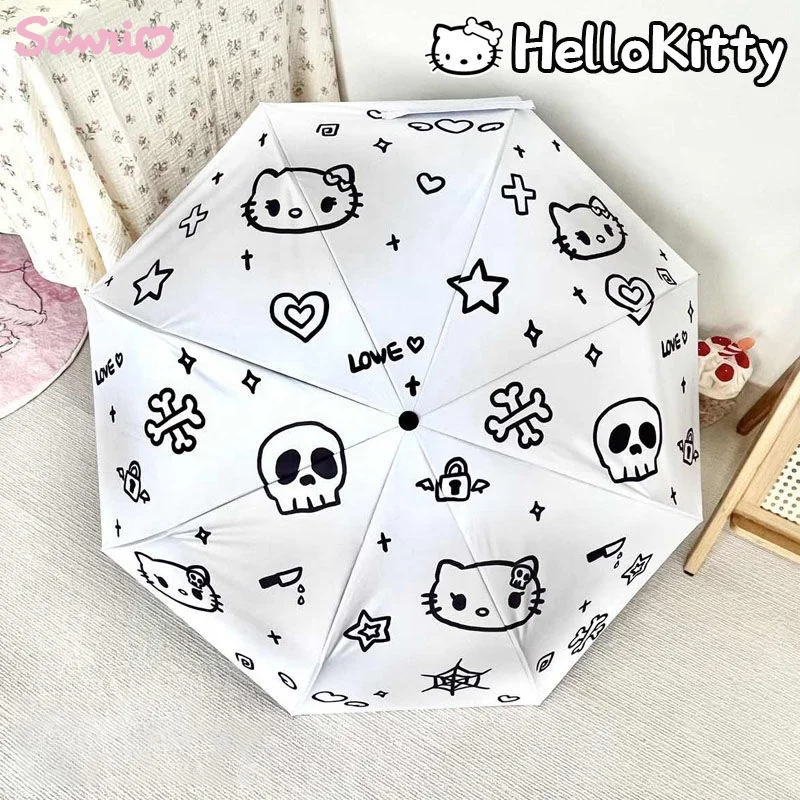 Kawaii Sanrio Kitty Зонт портативный от дождя и блеска автоматический складной зонт с мультяшным рисунком для девочек подарок