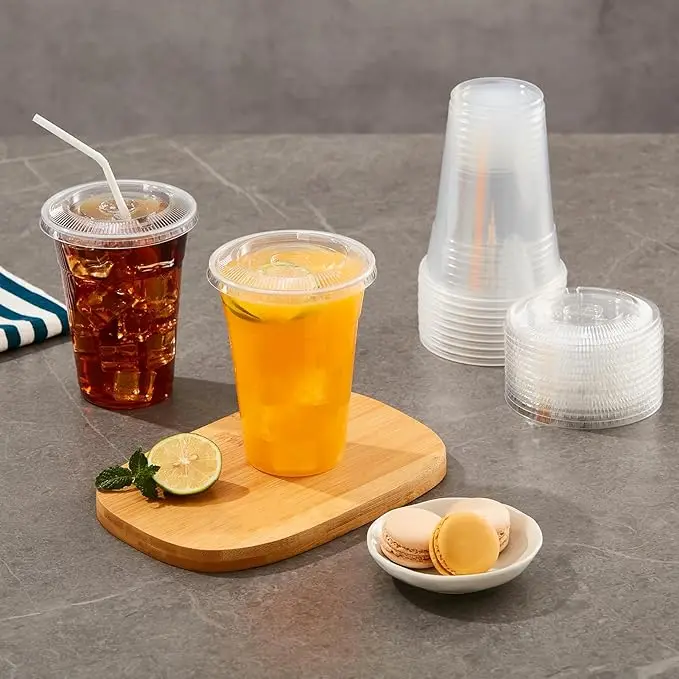Wholesale Clear Plastic Cups Coffee Shop Takeaway Disposable PET Cups Cold Beverage Cups with Lids