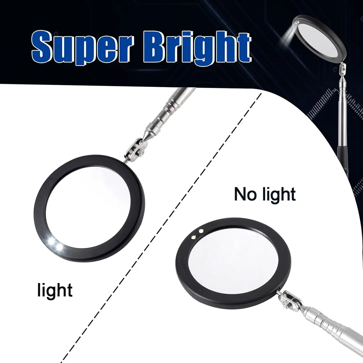 Round mechanics extendable Mirror on a stick telescopic home Inspection mirror Tool with bright led lights