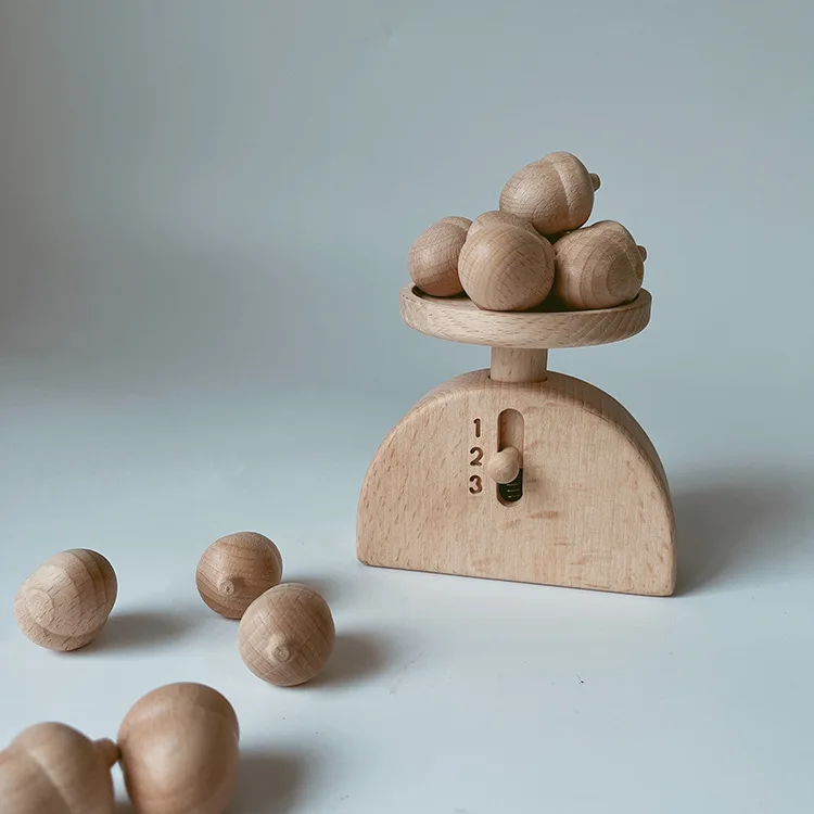 Montessori Educational Wooden Scale Toy For Kids Baby Scales Toy natural beech wood