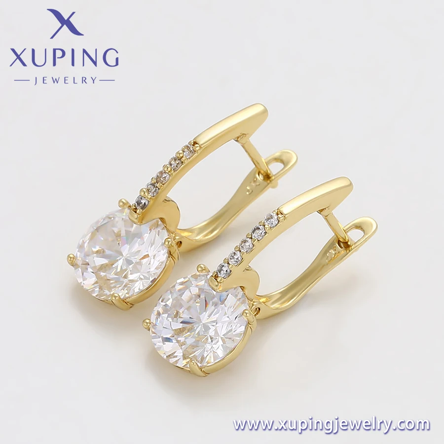 X000670153 Xuping Jewelry Fashion Diamond Earrings Hoop 14K Gold Plated Jewelry Wholesale Copper Earrings