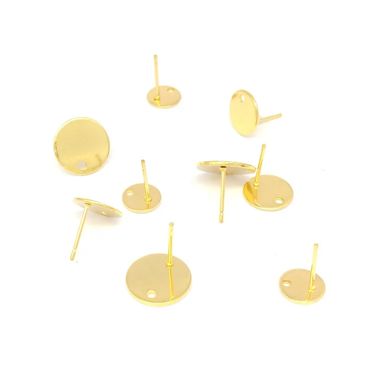 Round ear nail, electroplate true gold round ear needle, can hang small pendant DIY ear nail accessories