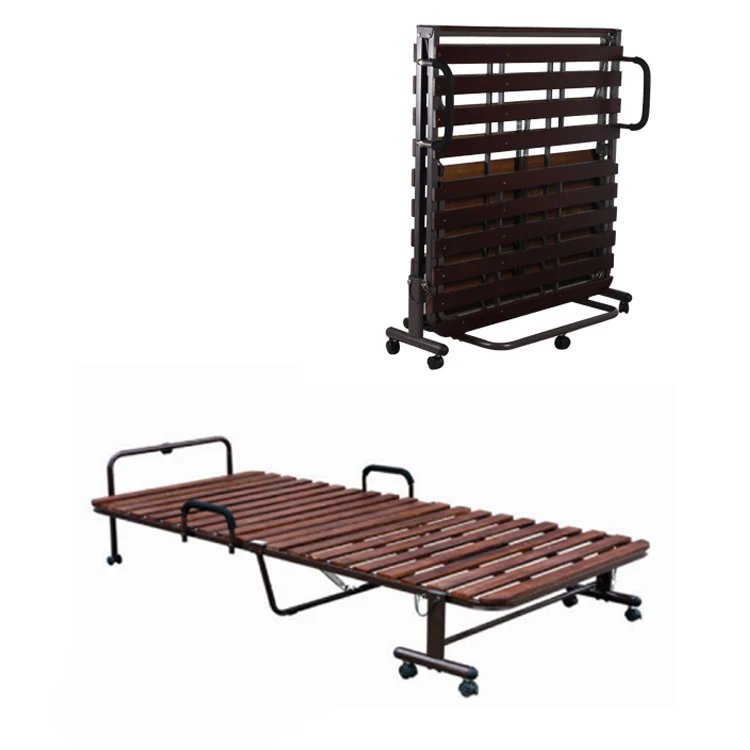 
Solid Wood Slat Metal Folding Bed Single 