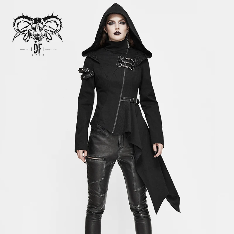 CT157 Devil fashion punk приталенные женские короткие куртки на молнии с капюшоном и хвостом