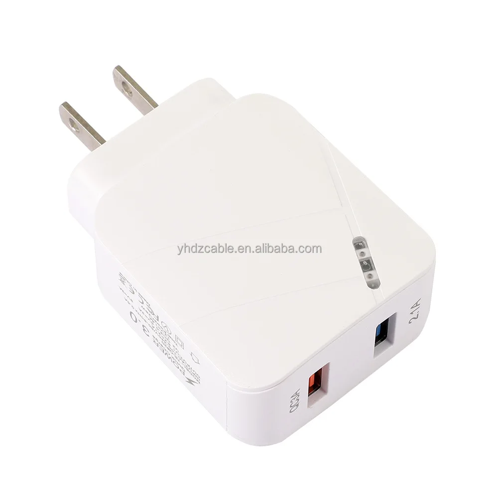 28W Luminous QC3.0+2.1A USB Mobile Phone Fast Charge Dual Port US EU Travel Wall Charger for iPhone 13 12
