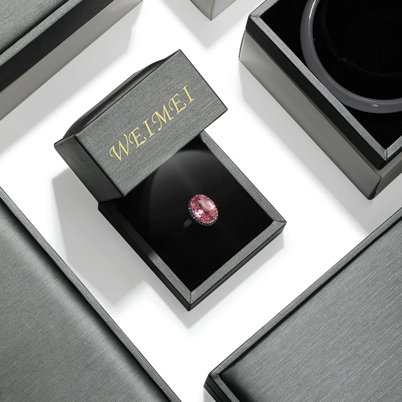 WEIMEI Wholesale Bracelet Earring Ring Gray Pendant Led Box Jewelry Light Box Pu Leather Jewelry Packaging Light Gift Box