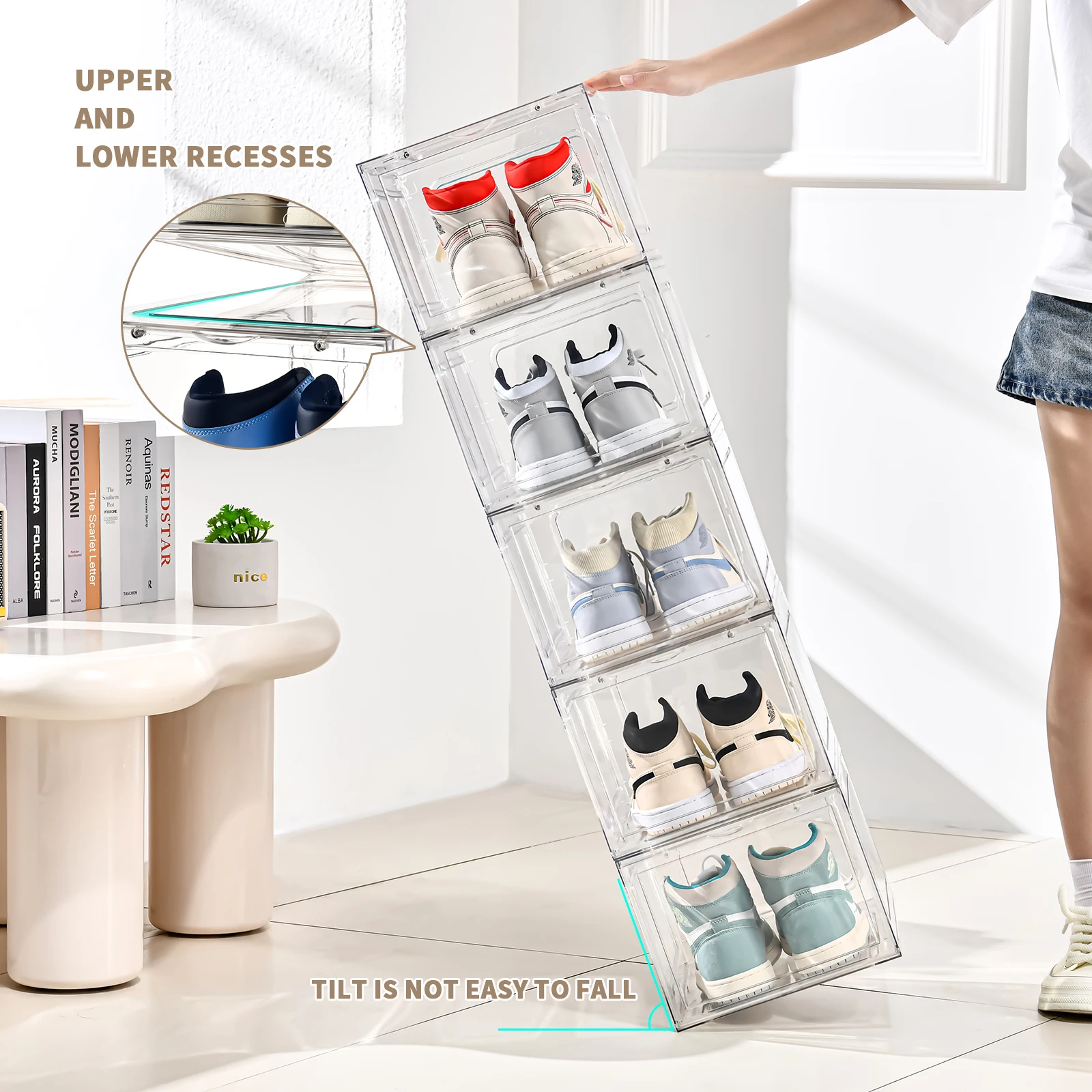 Sturdy plastic clear stackable display shoe boxes custom design transparent acrylic shoe case