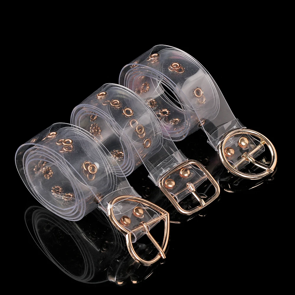 New Fashion Women Transparent Clear Round Square Heart Pin Buckle Wide Bands Ladies Waistband Punk Waist Belt