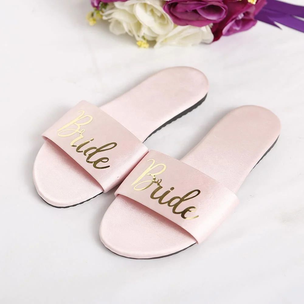 Women Satin Imitated Silk Drag Indoor Wedding Bride Slippers Bridesmaids Slipper