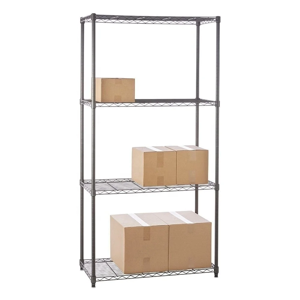 Heavy Duty Movable Chrome Wire Rack 4 Tier Shelf Adjustable Steel Chrome Racking Wire Shelving
