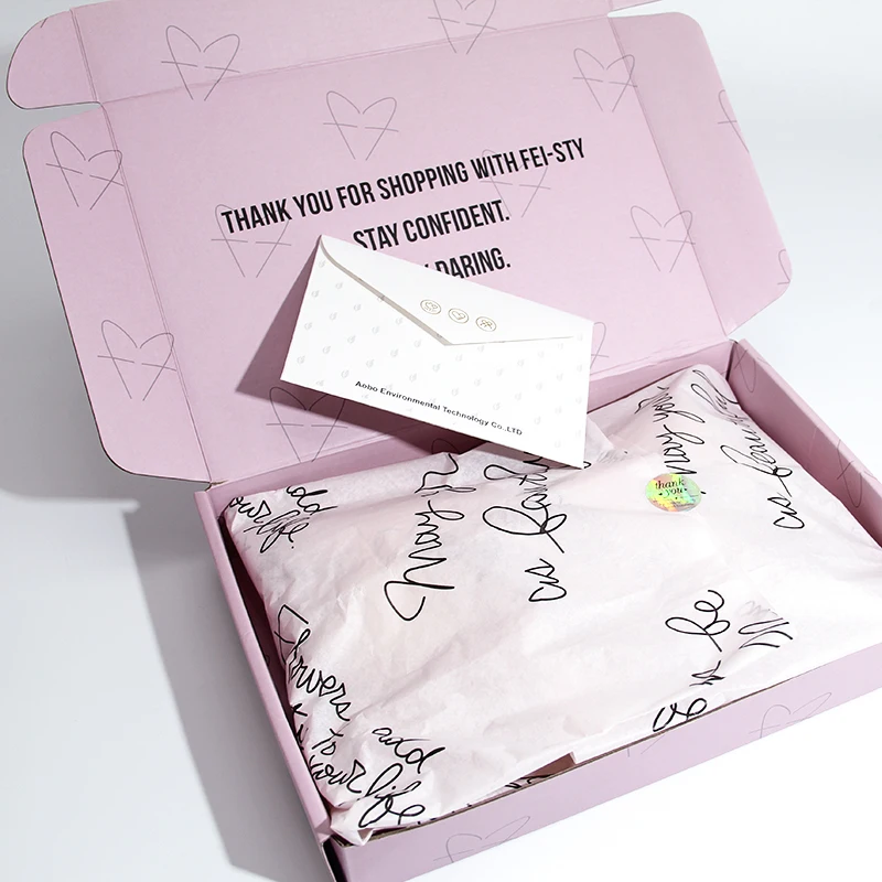 General Mailer Box Bundle Pack ( Paper Card + Wrapping Paper + Small Sticker), Custom Logo Printed Paper Packaging Mailing Box