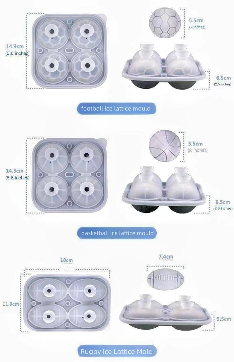 Hot selling Whiskey 3D Football Ice Ball 4 Cavity Silicone Ice Lattice Maker Rugby basketball Silicone Ice Mold