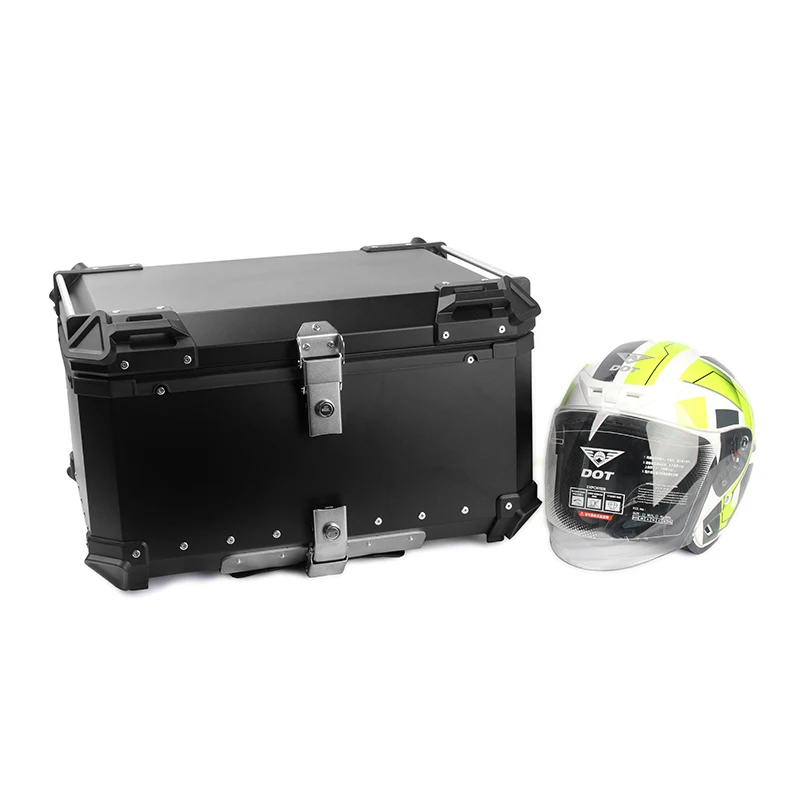 Huge Space Motor Bike Top Storage Case Silver Black Aluminum Alloy Motorcycle Trunk Tail Box