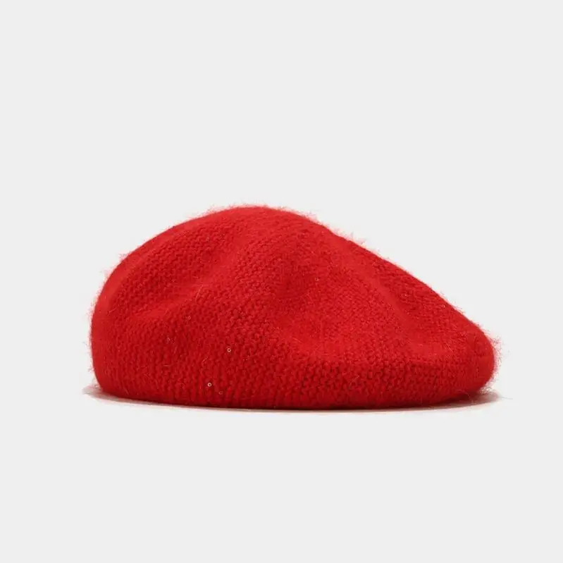 Wool and Leather Beret for Men and Women Wool Beret Hat, Black, Red and Green Beret