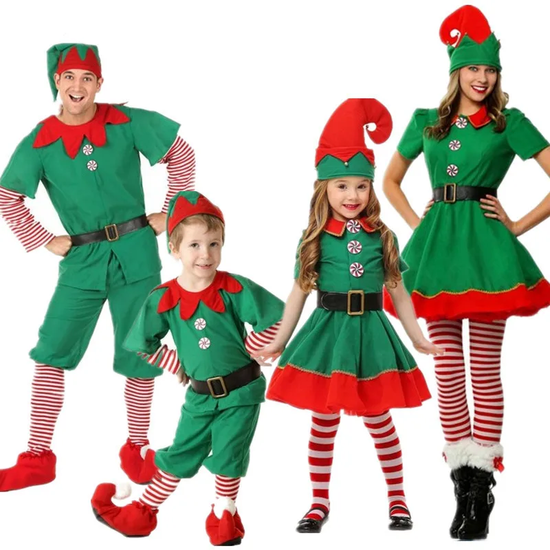 Hot selling Christmas costume children elf costume cosplay prom parent-child suit Christmas clothes