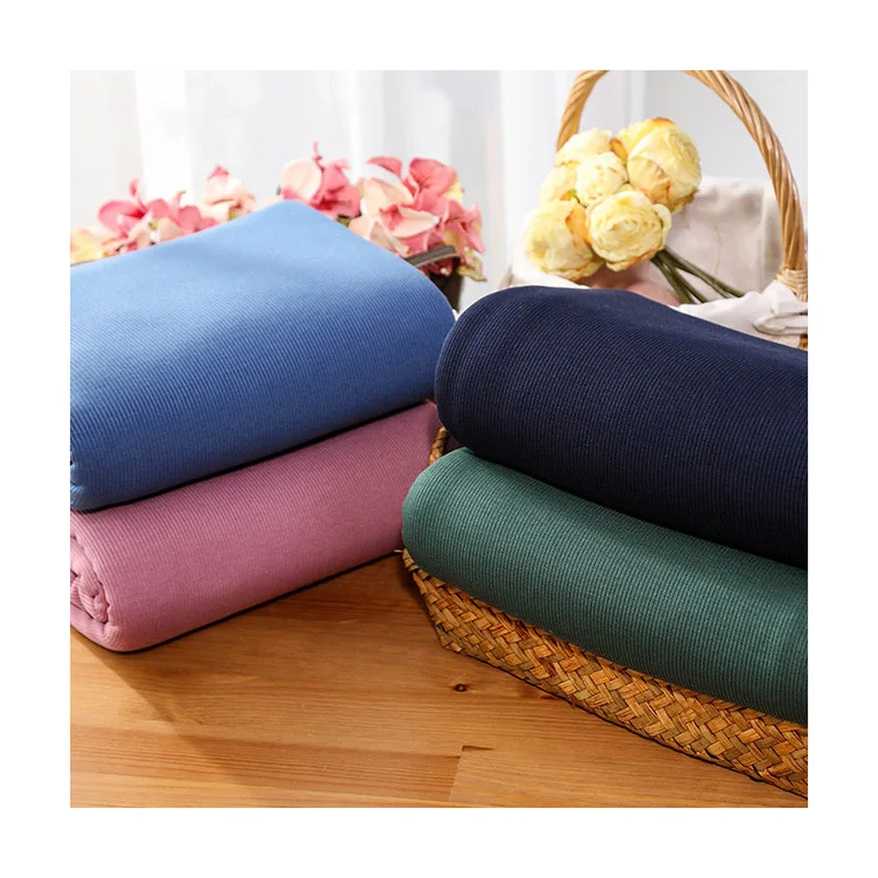 95%Polyester 5% Spandex DTY Two Side Brush Rib Plain Dyed Fabric Stretch P/D Polyester Rib Knit Fabric