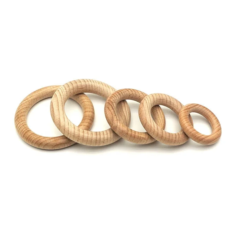 Popular Customized Wooden Baby Teether Ring Organic Beech Wood Baby Teething Ring For Crafts