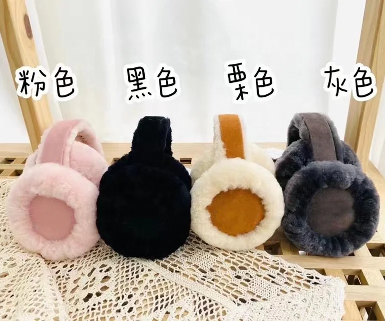 Classical UniSex Plush Furry Ear Cover Warmer Soft Warm Real Australian Merino Sheepskin Fur Earmuffs Winter Outdoors Ear Muffs