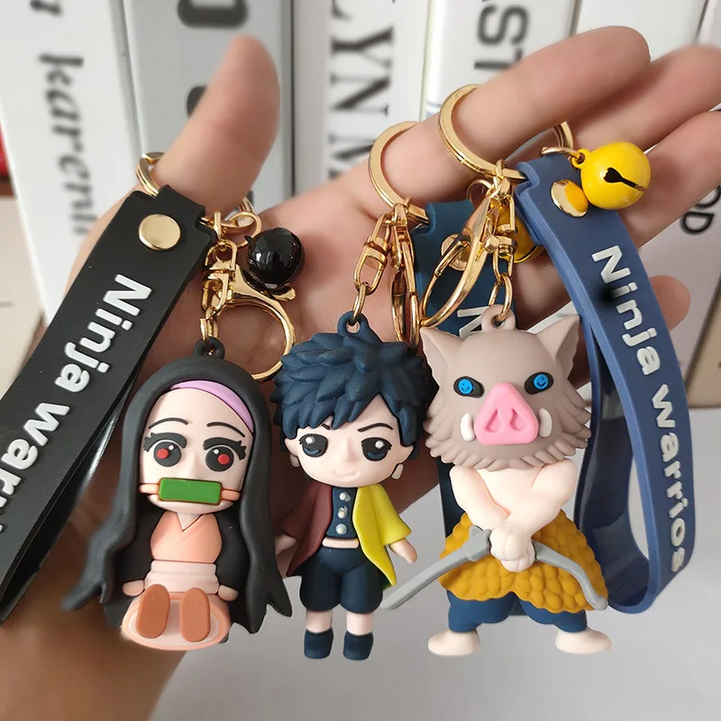 Брелок для ключей с аниме «рассекающий демонов», аксессуары из ПВХ, брелок с подвеской в виде рисунка Tanjirou Nezuko Zenitsu Inosuke для женщин и девушек, подарок