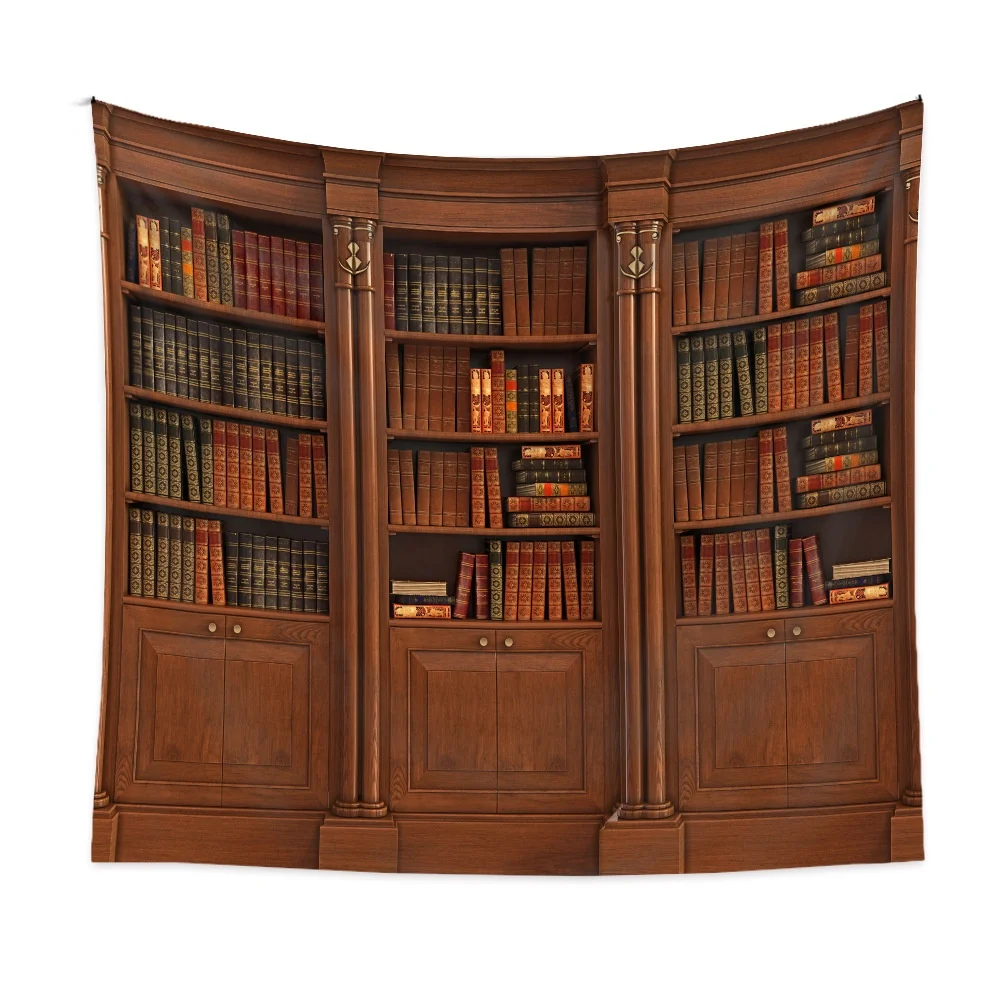 Library Bookshelf Wall Hanging Study Room Vintage Art Print Tapestry