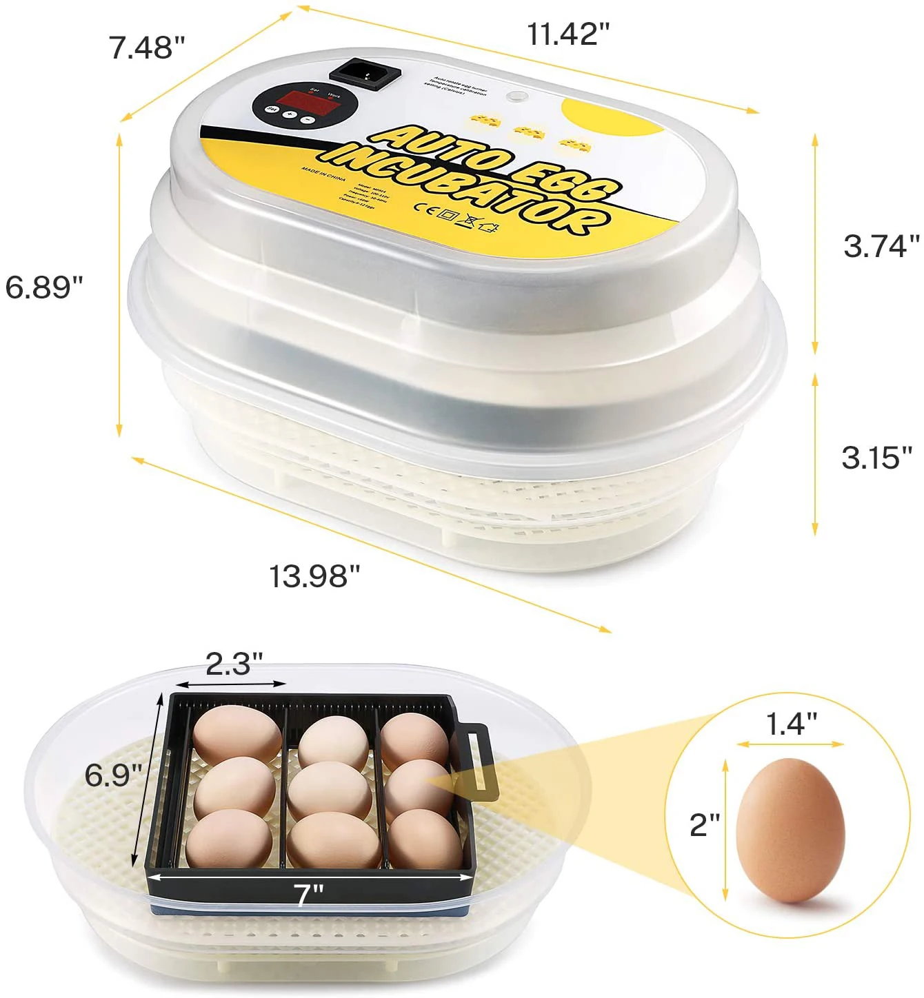 Sigmawit 12 Eggs Fully Automatic Chicken Eggs Incubator Quail Goose Bird Egg Hatcher Household Incubators for Drop Shipping