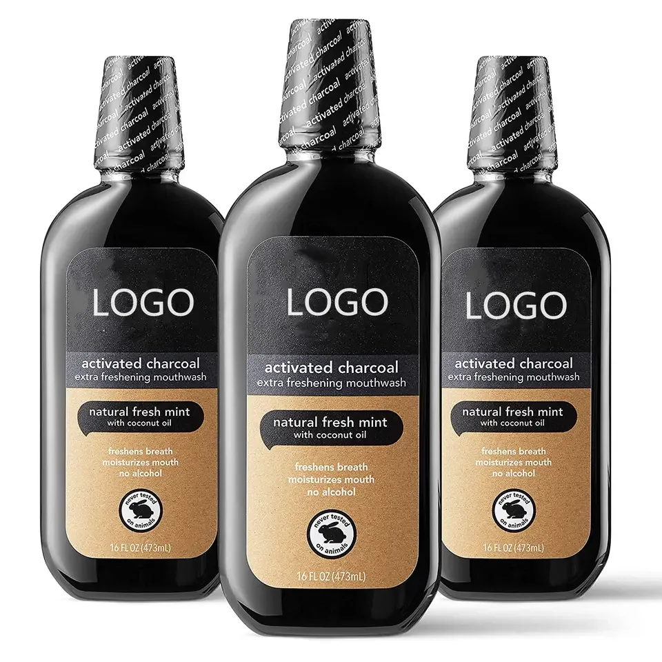 Private Label Natural Mint And Coconut Oil  Alcohol-free Activated Charcoal Mouthwash