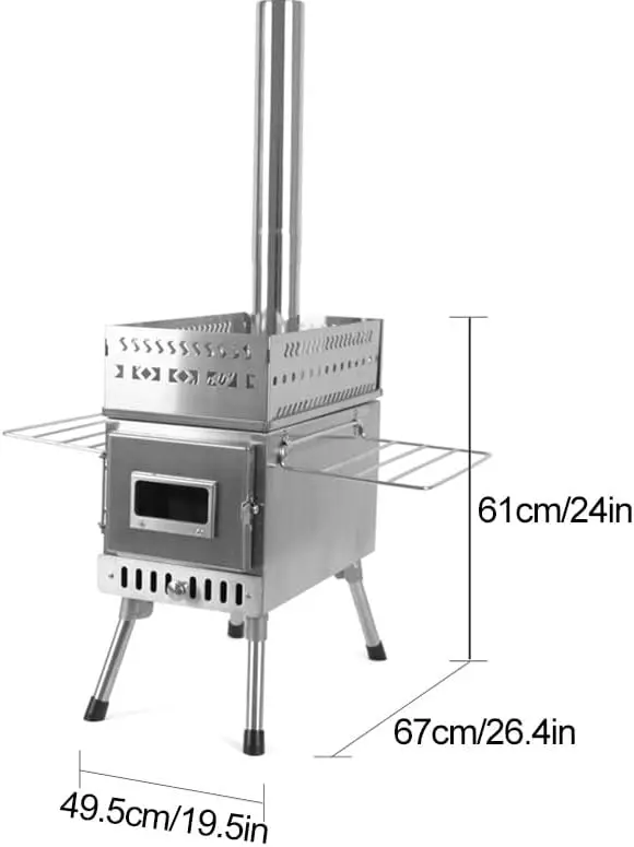 OGMIE Portable Camping Wood Burning Stove with Chimney Pipe for Tent Hiking Fishing Backpacking Gas Cooktops for Outdoor Cooking
