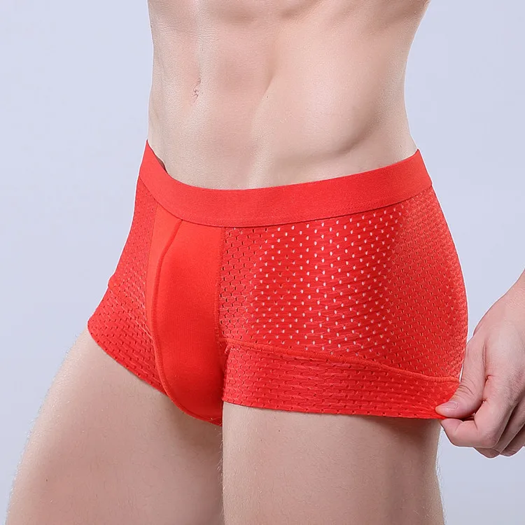 New Mens Sexy Underwear Ice Silk Hollow Breathable Mesh Boxer Briefs